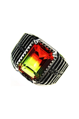 Gümüş Kare Turmalin Taşlı Erkek Yüzük