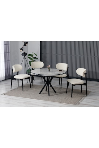 Endam Yuvarlak Açılır Masa Takımı Bej