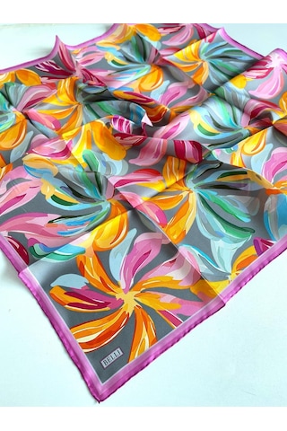 Belli Twill İpek Eşarp - 4107-34 Gri Pembe Gri Pembe