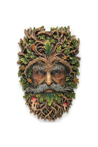 Wıse Yeşil Adam Duvar Maskı Dekoratif Obje Mitoloji Ve Doğa Temalı Poliresin Duvar Dekoru 26 Cm .