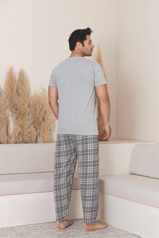 Sude Homewear Erkek Ekoseli Kısa Kol Pijama Takımı Gri