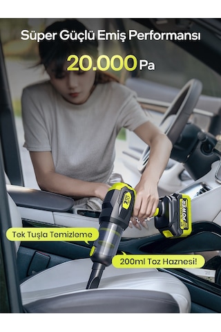 7go 7GAB-03 20.000PA Güçlü Emiş 25.000mAH Kablosuz Araç İçi Süpürge