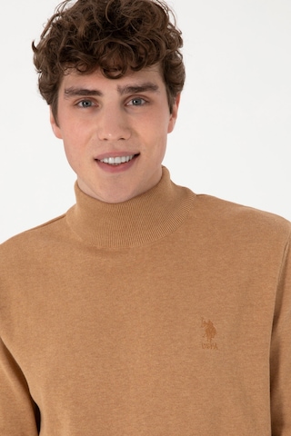 U.S. Polo Assn. Erkek Slim Fit Yarım Balıkçı Yaka Camel Melanj Basic Kazak 50288887-VR122