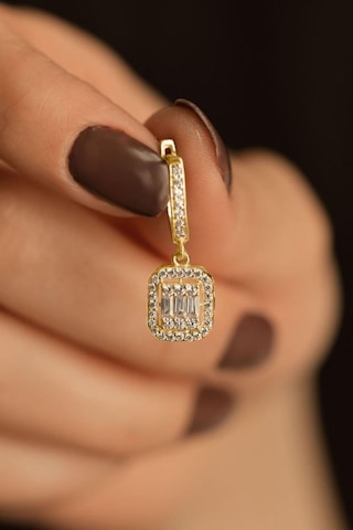 Zirkon Taşlı Gold Üç Sıra Sallantılı Baget Gümüş Küpe