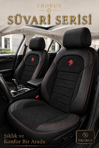 Renault Clio 4 2012-2019 Uyumlu Süvari Serisi Siyah Kırmızı Oto Koltuk Kılıfı