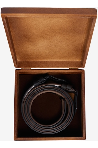 AC&Co / Altınyıldız Classics Erkek Siyah-kahverengi Özel Ahşap Kutulu 2'li Kot Kemeri Seti Damat Bohçası Kahverengi - Siyah