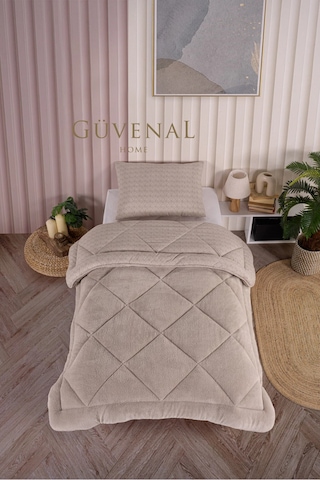 Güvenal Elite Wellsoft Tek Kişilik Çift Taraflı Yastık Kılıflı Lüx Yorgan Seti Yorgan Uyku Seti Çeyiz Bej