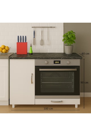 100lük Ankastre Fırın Ve Ocak Dolabı, Set Üstü Ocak Dolabı, Çok Amaçlı Dolap, Mutfak Dolabı Siyah - Beyaz