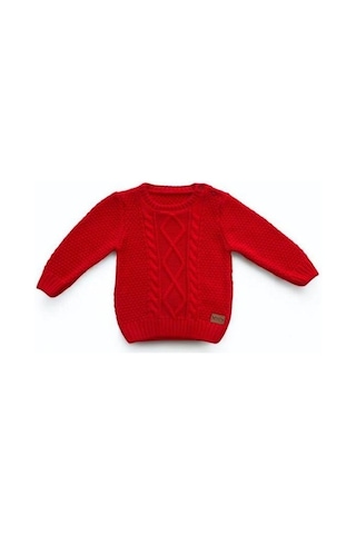 Bebek Örgü Desenli Kırmızı Triko Kazak-15189 Kırmızı