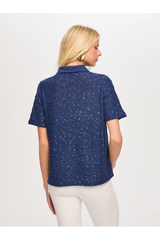 Faik Sönmez Polo Yaka Payetli Örme Bluz S26blz015 Us26blz01520 Lacivert