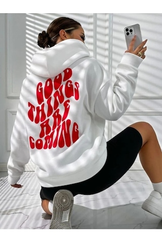 Altamira Unisex Good Things Sırt Baskılı Oversize Kapşonlu Sweatshirt 001