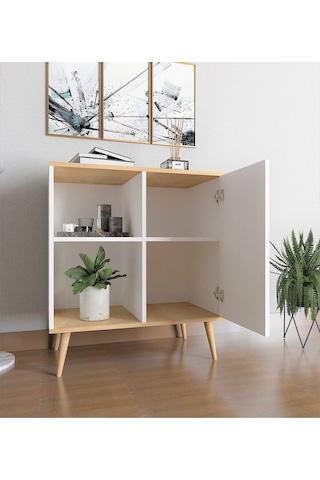 Floradesign Tune Çok Amaçlı Dolap / Kapaklı Raflı Dolap /meşe - Beyaz Meşe - Beyaz