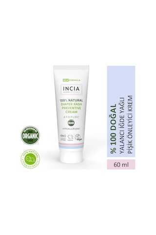 Incıa %100 Doğal Pişik Önleyici Krem Atopure Yenidoğan Nemlendirici Koruyucu Hassas Bakım 60 Ml