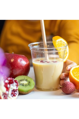 Kapaklı Pipetli Şeffaf Plastik Bardak Pet Kahve Limonata Milkshake Bardağı 100 Adet Şeffaf