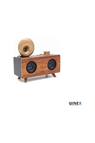 Winex Çift Hoparlörlü Gramafon Speaker Bluetooth Hoparlör Fm Radyo + Sd Kart + UsbA + 3.5 MM Aux Girişli