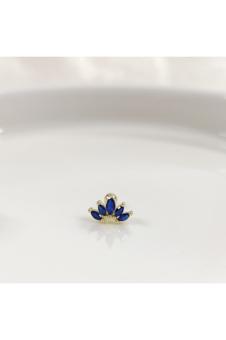 Laci Mekik Lotus Gümüş Tragus Pıercıng - Altın Sarı Beyaz