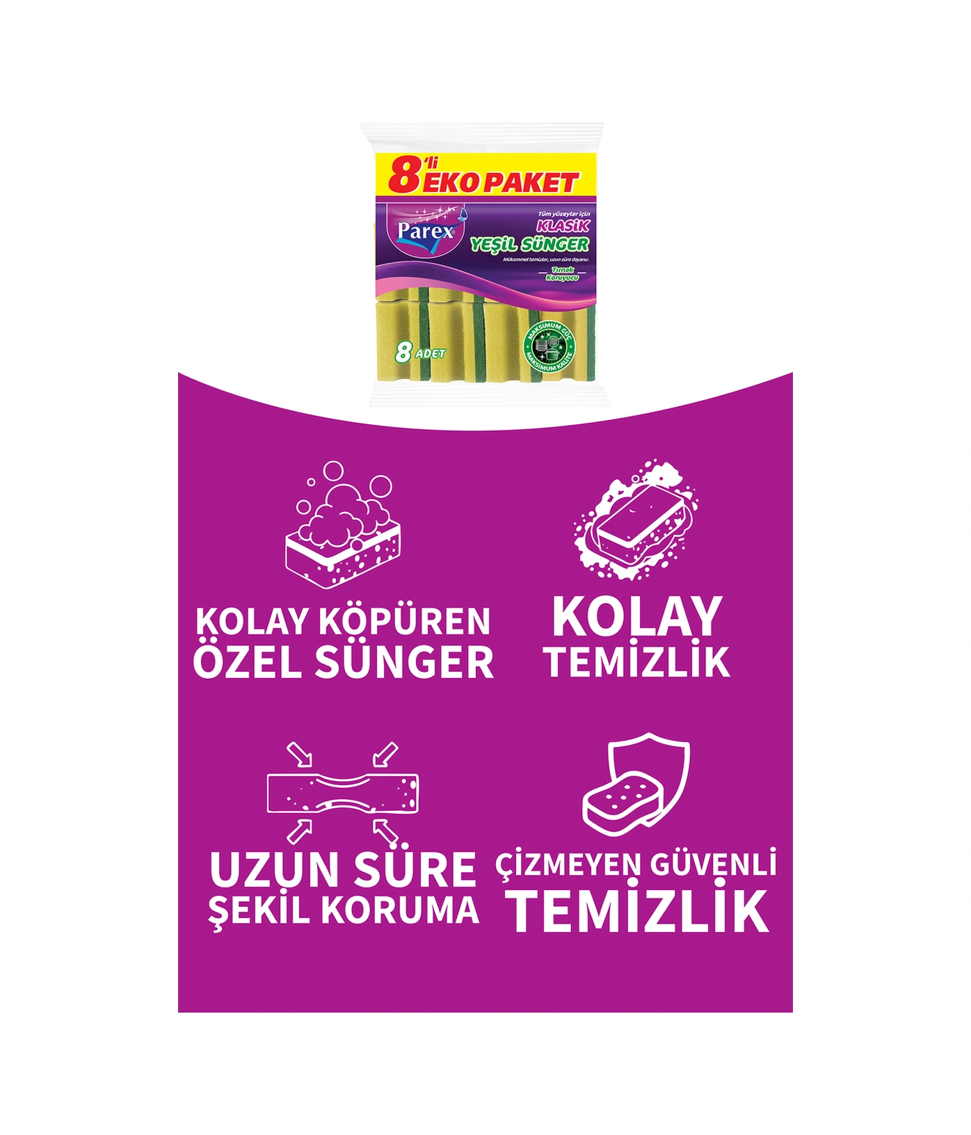 Klasik Oluklu 8'li Yeşil Sünger Üçlü Paket