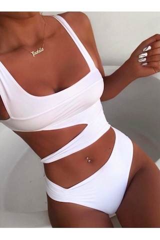 Özel Tasarım Desketksiz Kaplı Beyaz Bikini Takım (551647972) Beyaz