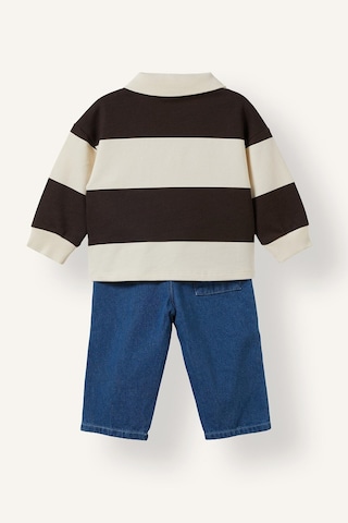 Defacto Çizgili Polo Yaka Ayı Desenli Sweatshirt Ve Pantolon 2li Takım Erkek Bebek I3307a526wnbg734 Bej-bg734