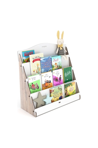 Mingitav Mingitav Lucky Montessori Ahşap Çocuk Odası 4 Raflı Kitaplık Meşe