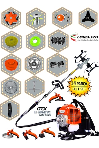 Cros Lombard İtaly Mılano-x14 Seri Sırt Tırpan+ Akrobat Çapalama + Toprak Eşeleme 14 Parça Tam Temizlik Seti