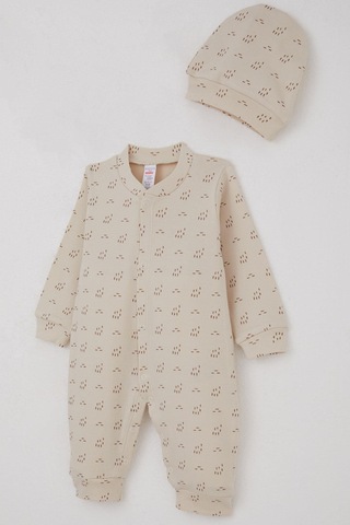 Breeze Erkek Bebek Tulum Desenli 0-6 Ay, Bej Bej