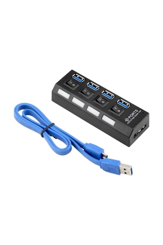 Forzacase FC800 Işıklı Düğmeli 4 Port USB 3.0 Port Çoğaltıcı Hub Switch