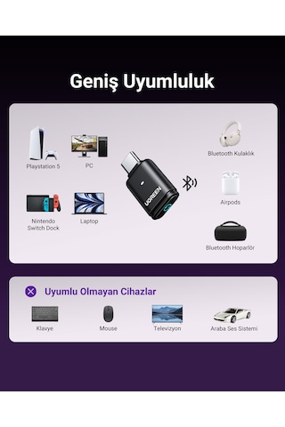 Ugreen Usb-c Bluetooth Ses Verici Transmitter , Ps5 / Switch / Pc Uyumlu, Düşük Gecikme, 45008