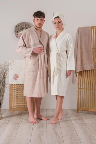 Cotton Box Bambu 3D Nakışlı Aile Bornoz Seti Lenora Ekru-Cappucci Ekru