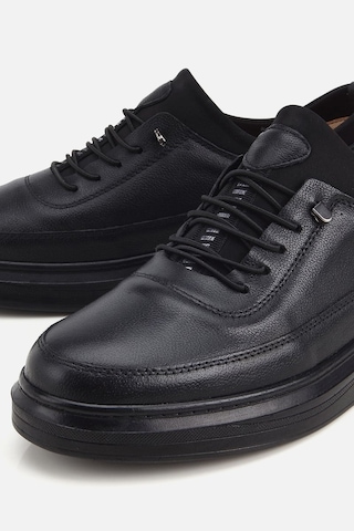 Yaya Erkek Siyah Deri Baskılı Bağxık Detaylı Sneaker