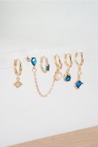 Kadın Vip Seri Özel Tasarım Baget Zirkon Taşlı 6'lı Küpe Seti 0000116 Sarı