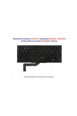 Macbook Pro İle Uyumlu 15inc A1398 Klavye Tuş Takımı Uk-ingilizce