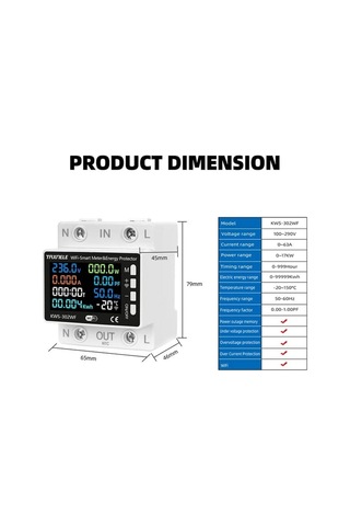 Tuya Destekli Akıllı 63a Akım Koruma Güç Tüketimi Isı Göstergeli