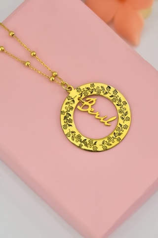 Papatya Silver 925 Ayar Gümüş Gold Kaplama Sarmaşık Çerçeveli İsimli Top Zincirli Kolye