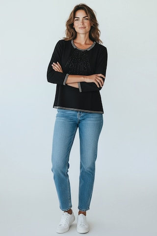 Kadın Yaka Ve Kol Ağzı Taşlı Etek Desenli Bluz Siyah