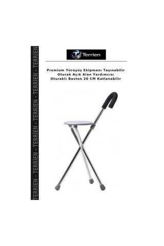 Premium Yürüyüş Ekipmanı Taşınabilir Oturak Açık Alan Yardımcısı Oturaklı Baston 20 Cm Katlanabilir