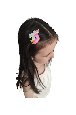 Üzeri Silikon Sevimli Unicorn Ve Kelebek Figürlü Karışık Renk Büzgülü Düz Lastik Ve Çocuk Pens Toka Çok Renkli