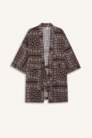 Defacto Regular Fit Desenli Kuşaklı Pamuklu Kimono-fall İn Love D0453ax25spbn341 Kahve