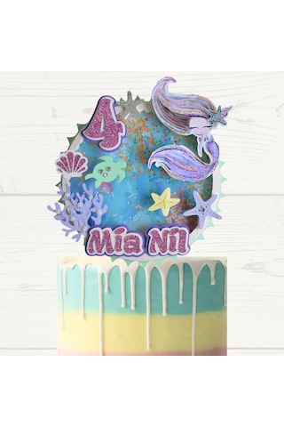 Deniz Kızı Kız Çocuk Doğum Günü Pasta Süsü Parti Malzemesi Topper