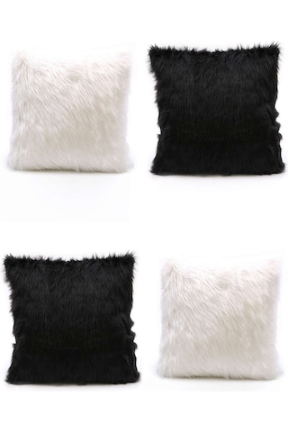 Beyaz Siyah Peluş Kırlent Kılıfı Seti 4Kmbs202