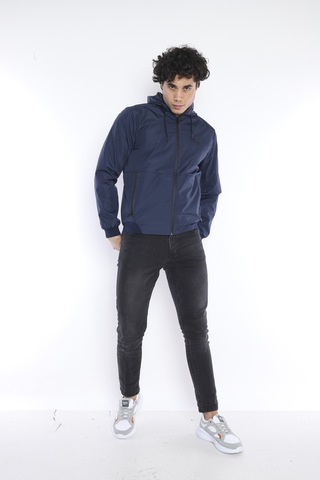 Escetic Erkek Spor Lacivert Slimfit Kapşonlu İnce Yağmurluk / Rüzgarlık-3 Lacivert