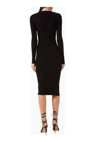 Elisabetta Franchi Ribbed Midi Triko Elbise, Lüks Günlük Şıklık Siyah