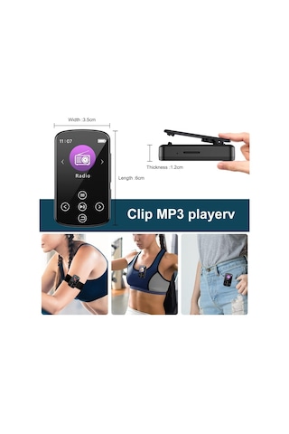 Samdoo Bluetooth 5.4 Kablosuz Mp3 Çalar - 1.5" Dokunmatik Ekran, Fm Radyo, Ses Kayıt Özelliği İle Spor Ve Seyahat İçin Taşınabilir Müzik Çalar