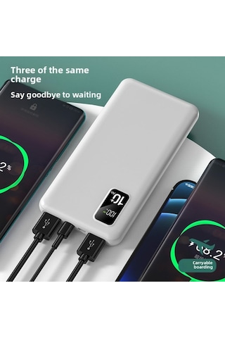 20000mah Dahili 3 Kablolu Dijital Ekranlı Led Fenerli Kompakt Taşınabilir Powerbank Kamp Seyahat Şarj Cihazı-1678 BEYAZ