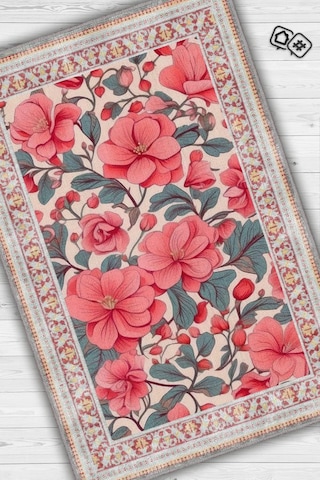 Homshtag Art Deco Begonya Vintage Halı Görünümlü Dijital Baskı Renkli Halı Rustik Çiçekli Halı Çok Renkli