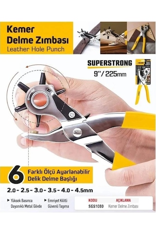Sgs Kemer Delme Zımbası Delik Açma Pensesi - 6 Delik 2-4.5 Mm Arası - 9"/225 Mm. 1 Adet