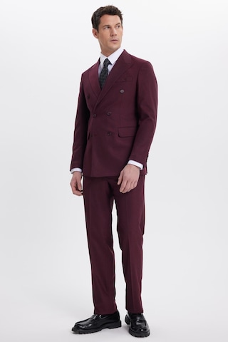Tudors Erkek Slim Fit Sivri Yaka Çizgili Kapaklı Cepli Bordo Takım Elbise-41959 Bordo