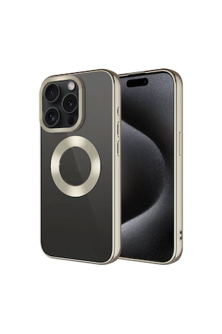 Apple Uyumlu iPhone 15 Pro Max Tek Kamera Çerçeveli Logo Gösteren Zore Omega Kılıf-titanyum Titanyum