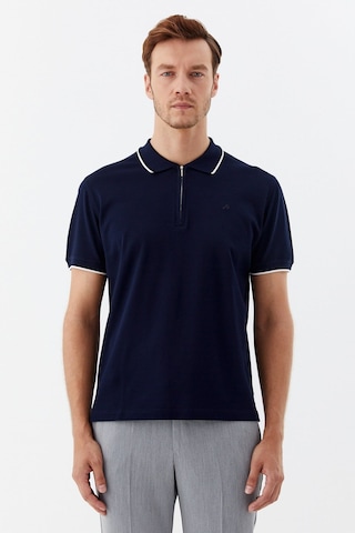 Sabri Özel Lacivert Regular Fit %100 Pamuk Fermuarlı Polo Yaka T-shirt