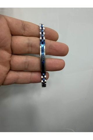 Dupont Mılano Dm-sb-011-sbl06 Gümüş Lacivert Renk 20 Cm Erkek Çelik Bileklik Gümüş - Mavi